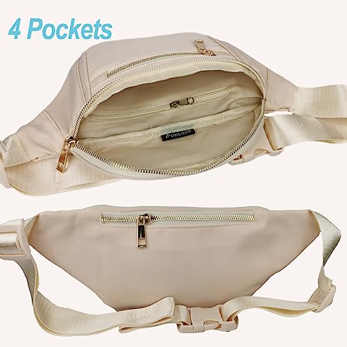 Fashionable Fanny Pack Crossbody for Women,Waist Bag Pack,Belt Bag for Travel Walking Running Hiking Cycling,Easy Carry Any Phone,Wallet (Beige,Gold zipper)