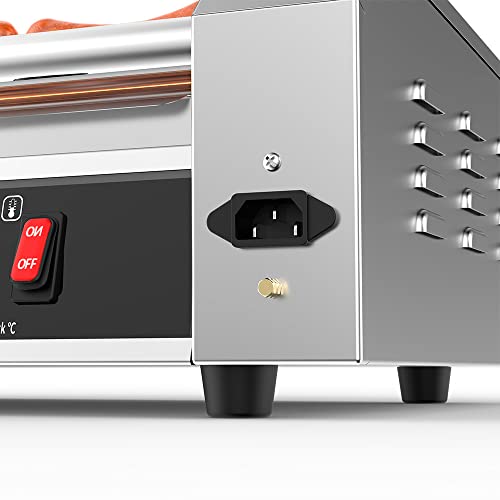 Leconchef Hot dog roller machine Commercial Grade Stainless Steel Electric 24 Hot Dog 7 Roller Grill Cooker Machine without Glass Cover,1200-Watts,LED Lights