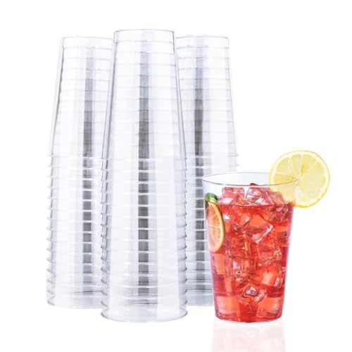 FUFF 100 Pack 12 oz Clear Disposable Plastic Cups, Clear Plastic Cups Tumblers Cocktail Party Glasses, Elegant Decoration Cups, Disposable Cups For Holiday, Wedding, Party