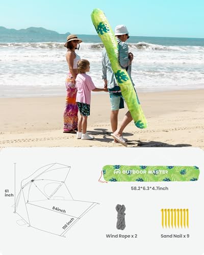 OutdoorMaster Pop Up Beach Umbrella, Portable Beach Tent Shelter, Beach Shade Sun Canopy with UPF 50+ UV Protection, Extendable Floor with Carrying Bag - Golden Amber