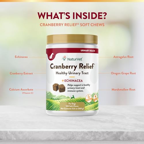 NaturVet – Cranberry Relief Plus Echinacea – Helps Support a Healthy Urinary Tract & Immune System – 120 Soft Chews