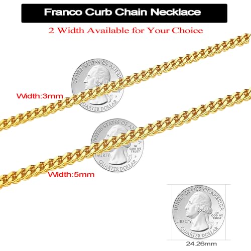 SILILUN Men Necklace 14 Gold Plated/Stainless Steel Fran-co Link Chian Punk Hip Hop Jewelry Gift (18 Inches, 3mm Wide 14K Gold)