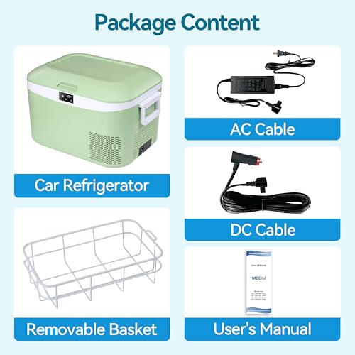 Megiu 12 Volt Refrigerator Portable Car Freezer 13.5 Quart (12.8 Liter) Compressor Cooler 12V/24V DC 110～240 Volt AC for Truck Van RV Camper SUV Boat Travel Camping Road Trips Tailgating -18℃~+15℃