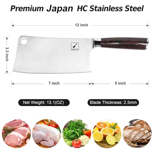 imarku Cleaver Knife 7 Inch Meat Cleaver - SUS440A Japan High Carbon Stainless Steel Butcher Knife with Ergonomic Handle, Ultra Sharp, Useful Kitchen Gadgets for Home and Restaurant