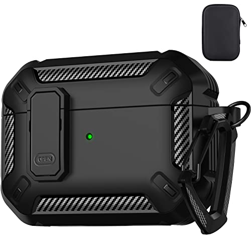 Maxjoy AirPods Pro Case Cover with Lock, Protective Case for Apple AirPods Pro 2/Pro (2023/2022/2019), Shockproof, Carbon Fiber Gray