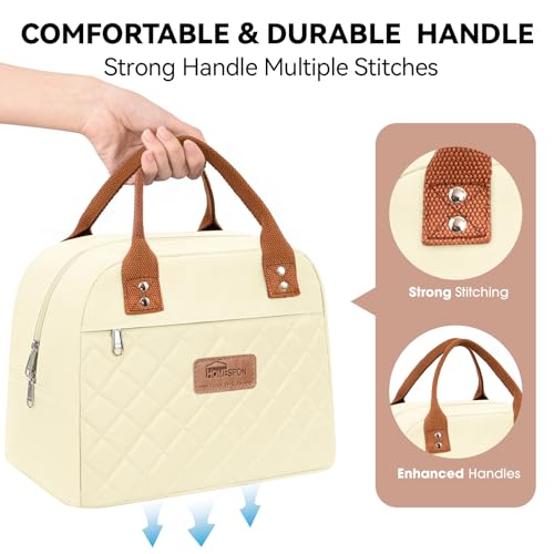 HOMESPON Insulated Lunch Bag for Women Men Adults Lunch Tote with Front Pocket Lunch Box Container Cooler Bag for Work Picnic (Beige)