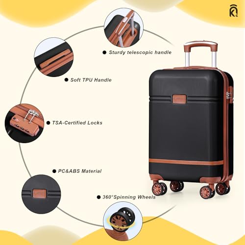 Krute Luggage Set 5 Piece Suitcase Set Carry-On Luggage, PC ABS TSA Lock Hard shell Lightweight Checked Luggage Set with Spinner Wheels for Family Travel (BlackBrown)