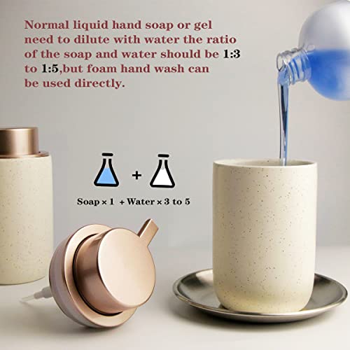 GIRLUFO 2pcs Foaming Soap Dispenser Set,Foaming Hand Soap Dispenser for Countertop,12oz Bathroom Soap Dispenser Set with Foam Soap Pump,Luxury Kitchen Soap Dispenser for Dish Soap(Silver&Ceramic)