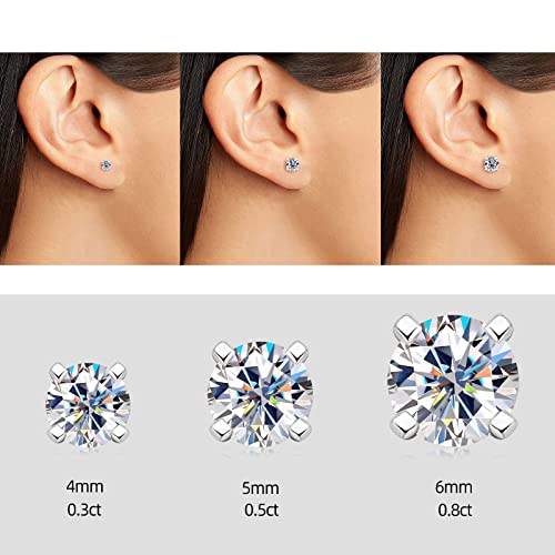 Moissanite Stud Earrings for Women and Men, 925 Sterling Silver Solitaire Diamond Earrings, Four-Prong Hypoallergenic Earrings for Sensitive Ears with 0.3ct D-E Color Moissanite