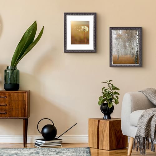 Golden State Art, 11x14 Photo Frame with White Mat for 8x10 Picture & Real Glass for Wall Display - Home or Office Classic Design (Black Silver Burgundy with Ornate Molding)