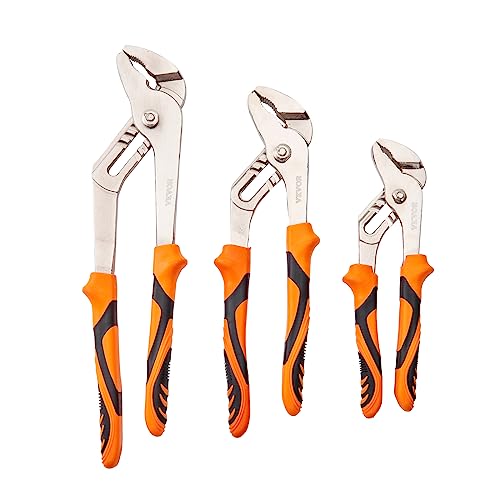 VEVOR 3-Piece Groove Joint Pliers Set, 12/10/8 inch, Heat-Treated High Carbon Steel Water Pump Pliers, Button Quick Adjustable Pliers for Home Repair, Gripping, Nuts, Bolts, Pipes, Fittings