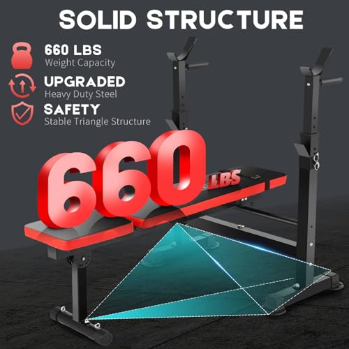 OPPSDECOR 660lbs 6 in 1 Weight Bench Set with Squat Rack, Workout Bench with Leg Extension Preacher Curl Rack Multi-Function Bench Press Set for Home Gym, ZWX1113 New Version Weight Bench
