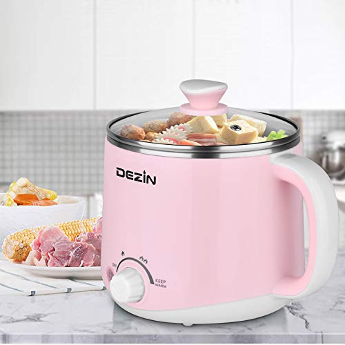 Dezin Electric Pot with Steamer, Stainless Steel Electric Cooker 1.6 Liter, Hot Pot Electric for Ramen, Egg, Dumpling, Soup, Oatmeal with Temperature Control and Keep Warm Function