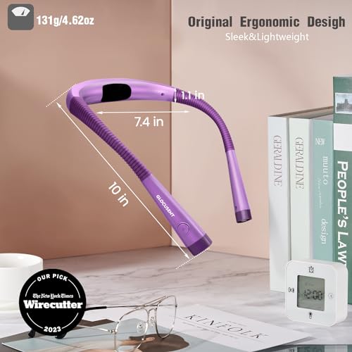 Glocusent Book Light, 3-Color & 6-Brightness Reading Light, Bendable Neck Light, 80-hr Lasting Rechargeable Lamp, Perfect Book Light for Reading in Bed, Knitting, Camping, Repairing, Book Lovers Gifts