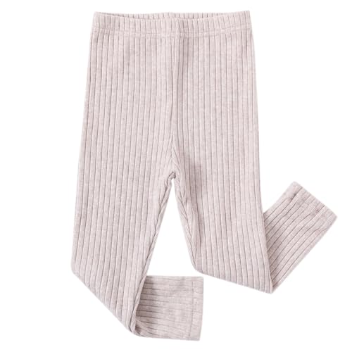 Toddler Little Girls Full Length Jersey Leggings Kids Stretchy Warm Footless Tights Pants (Apricot,3T)