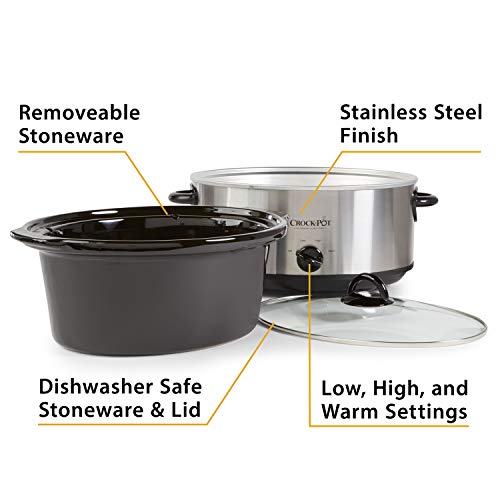 Crock-Pot 7 Quart Oval Manual Slow Cooker, Stainless Steel (SCV700-S-BR), Versatile Cookware for Large Families or Entertaining