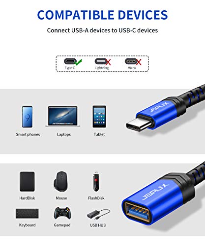 USB C to USB Adapter, JSAUX [0.5ft 2 Pack] Type C 3.0 OTG Cable On The Go Type C Male to USB A Female Adapter Compatible with MacBook Pro 2018 2017,Samsung Galaxy S20 S20+ Ultra S8 S9 Note 10 etc-Blue