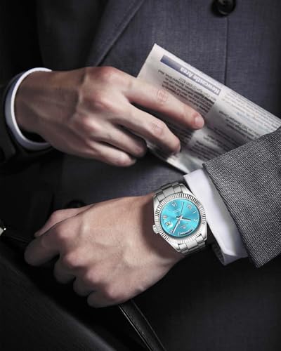 GUANHAO Men's Automatic Mechanical Business Luxury Watch,40mm Luminous Dial,100 Meter Water Resistant,Luxury Fashion Business Casual Sport Designer Watch with Calendar Function,Stainless Steel Strap.