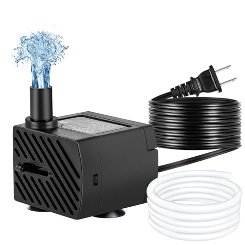 pamaner Submersible Pump, Small Fountain Pump with Tubing, Submersible Water Pump for Aquarium Fish Tank Indoor or Outdoor Pond Fountain Hydroponics Statuary (3W 50GPH, No Led Light)