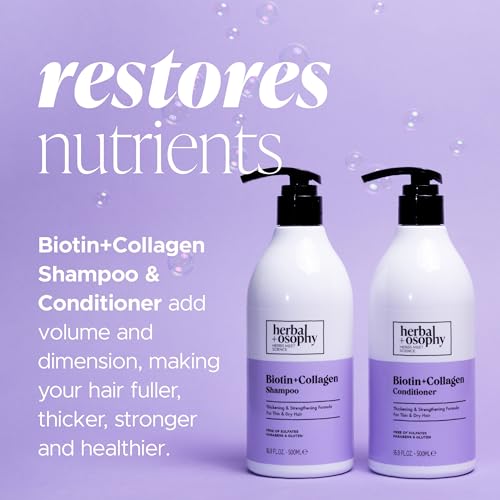 Herbalosophy Biotin & Collagen Shampoo & Conditioner Set, Hair Growth Thickening, Repair Dry, Damaged Hair Set, Infused with Vitamin B7 & Argan Oil, Sulfate, Parabens and Gluten Free, 2 x 16.9 Fl Oz