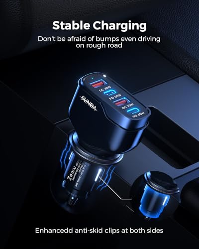 6 Multi Ports USB C Car Charger, 123W Fast Car Charger Adapter, PD 45W Compatible with iPhone16/Galaxy/Samsung S24, Type C Cigarette Lighter USB Charger with 5.7FT Cable for Rear Seat Charging(Black)