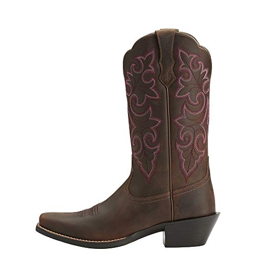 Ariat Womens Round Up Square Toe Western Boot Storming Brown/Singing The Blues 7