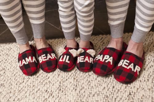 Dearfoams Women's Gifts for Mom Cute Cozy Mothers Day Mama Bear Slipper, Buffalo Plaid, 9-10