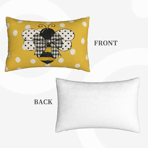 Yellow Bee Pillow Covers 12x20 Set of 2 Polka Dots Outdoor Decorative Throw Pillow Covers Summer Farmhouse Seasonal Linen Cushion Case for Home Sofa Couch Outdoor Decor