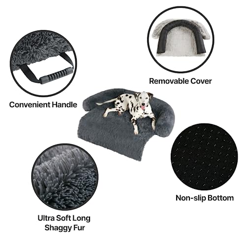 Codi Dog Bed for Couch - Calming Dog Beds for Medium Dogs, Fluffy Plush Bed for Furniture Protector, Anti Anxiety Dog Bed with Removable Washable Cover for Dogs and Cats, Ash Grey, 35x31x5 inches