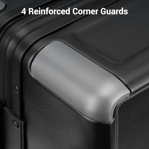 LEVEL8 Zipperless Carry On Suitcase Airline Approved with Aluminum Frame, Lightweight Hard Shell Luggage with Spinner Wheels, Metal Travel Luggage with Double Tsa Locks, 20 Inch, Black