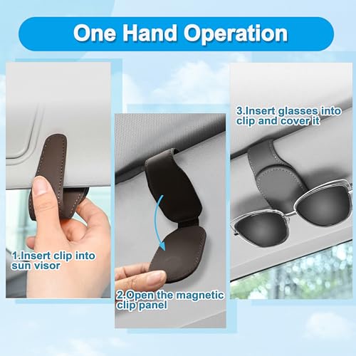 AVERZELLA 2-Pack Magnetic Sunglasses Holder for Car Visor Clip,Premium Leather Sunglass Organizer in Car,Car Visor Glasses Holder Clip for Car Sun Visor Accessories (Khaki)