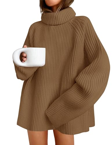 ZESICA Women's 2024 Winter Sweaters Oversized Turtleneck Long Sleeve Chunky Knitted Pullover Sweater Jumper Tops,Turquoise,Medium
