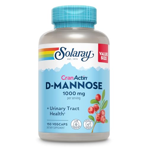 Solaray D-Mannose with CranActin Cranberry Supplement 400mg, Urinary Tract Health & Bladder Support Capsules with Vitamin C, Vegan, 60 Day Guarantee, 75 Servings, 150 VegCaps