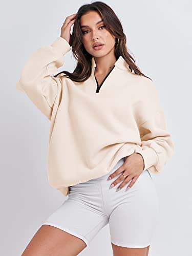 ANRABESS Women Oversized Sweatshirts Hoodies 1/4 Half Zip Pullover Top Fall Fashion Outfits 2024 Y2k Clothes Outfit 1018shenfen-S Light Pink