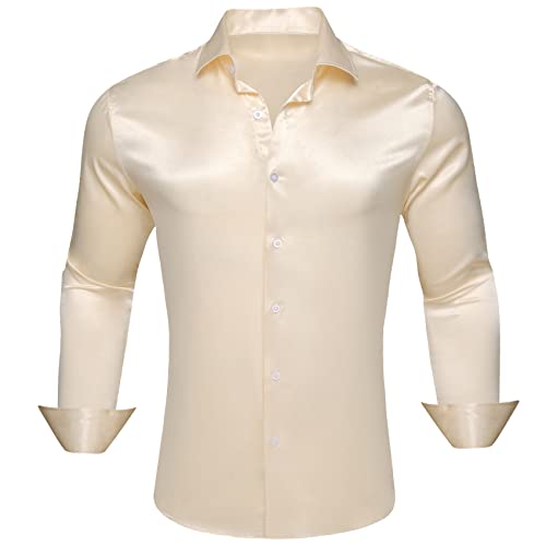 Barry.Wang Men Dress Shirt Button Down Wrinkle-Free Long Sleeve Shirts Solid Formal Wedding Regular Fit Tops