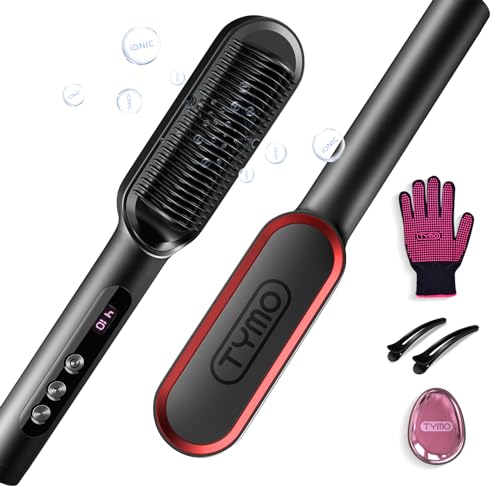 TYMO Ring Plus Ionic Hair Straightener Brush - Straightening Comb with Negative Ions, Titanium Coating, 9 Temp Settings & LED Display, Dual Voltage, Professional Styling Tools, Gifts for Women