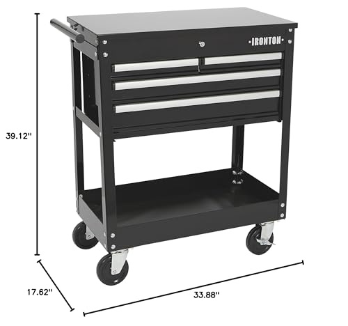 Ironton Mobile Tool Chest, Slide Top Tool Cart Made of Rust-Resistant Powder-Coat Finish, Mobile with Fully Opening Lid, Four Locking Drawers, Rolling Tool Carts Tool Cart with Drawers
