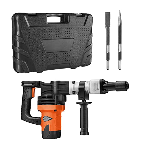 VEVOR Demolition Jack Hammer, MAX 1400W Electric Jackhammer Heavy Duty, 2900 BPM Concrete Breaker, 2pcs Chisels Bits Chipping with Case, Gloves