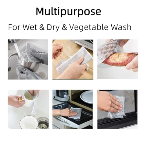 neogor Non-Scratch Wire Cleaning Dishwash Dishcloth, Kitchen Washcloths for Washing Dishes, Multipurpose Wire Dishwashing Rag for Wet and Dry(10PCS)(Double Layer), Silver