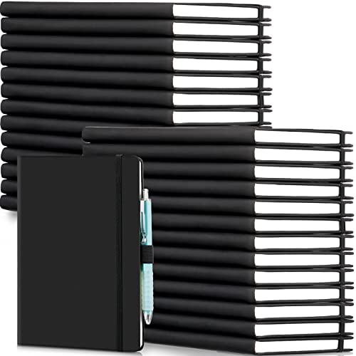 28 Pack Lined Notebook Journal Bulk A5 Hardcover Notebook PU Leather College Ruled Notepad 5.5 x 8.2 Inch Ruled Lined Journal Set With Pen Holder for School Business Work Travel Writing(Black)