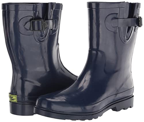Western Chief Women Solid Mid Height Waterproof Rain Boot, Navy Gloss, 6