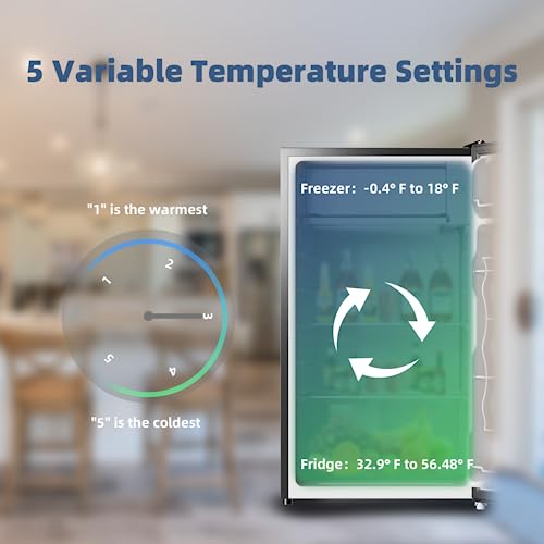 BANGSON Mini Fridge with Freezer, 3.2Cu.Ft, Single Door Small Refrigerator, Energy-Efficient, Low Noise, Mini fridge for Bedroom Dorm and Office, Black