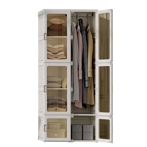 ANTBOX Portable Wardrobe Closet Storage Organizer for Clothes,Suitable for Living Room, Bedroom,Plastic Wardrobe with Magnetic Transparent Door and Easy Assembly 6 Cubes & 1 Hanging Rod