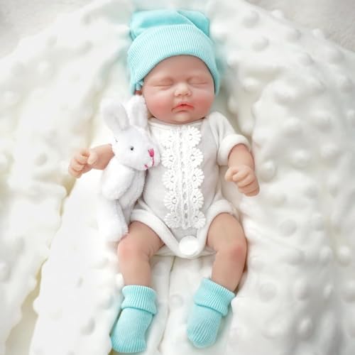 Mire & Mire 7 inch Full Body Silicone Baby Dolls That Look Real,Not Vinyl Dolls,Real Platinum Doll Bald,Soft Lifelike Newborn - Boy（C）