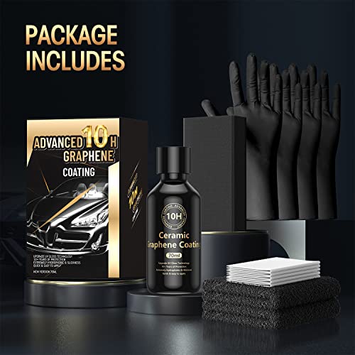 𝐀𝐝𝐯𝐚𝐧𝐜𝐞𝐝 𝗚𝗿𝗮𝗽𝗵𝗲𝗻𝗲 Ceramic Coating for Cars (70ml) - 10H Graphene Coating for Car Detailing - 10+ Years of Long Lasting Protection - Ultra High Gloss & Shine, Extremely Hydrophobic