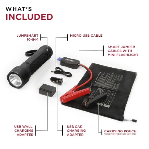 JumpSmart - 10-in-1 Portable Vehicle Jump Starter, Flashlight, Power Bank & More (Black)