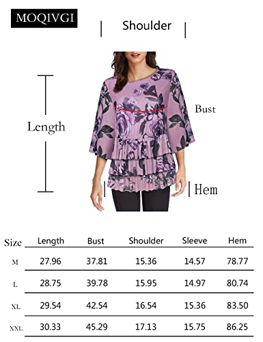 MOQIVGI 3/4 Sleeve Tops for Women Dressy Work Casual Spring Summer Clothes Trendy Elegant Layered Ruffle Floral Shirts Going Out Holiday Peplum Blouses Black Medium