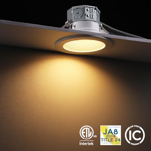 TORCHSTAR 8-Pack 5CCT 4 Inch LED Integrated Canless LED Recessed Lighting with J-Box, Anti-Glare Deep Baffle, CRI90 Dimmable Ceiling Downlight, ETL Air Tight IC Rated, 2700K3000K3500K4000K5000K
