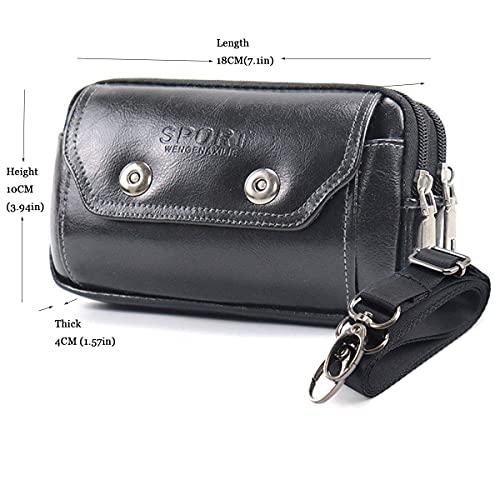 Leather Cell Phone Pouch Belt Clip Holster Case Compatible for iPhone 13 Pro Max 12 Pro Max Samsung Galaxy Note 20 Ultra M22 A52 Crossbody Phone Bag Men Women Purse with Shoulder Strap (Black)