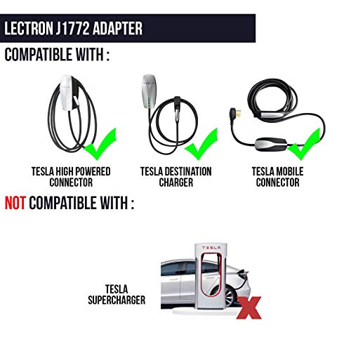 Lectron - Tesla to J1772 Adapter, Max 40A & 250V - Compatible with Tesla High Powered Connector, Destination Charger, and Mobile Connector (Black)